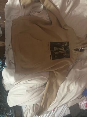 Tan Graphic Hoodie with Front Pocket